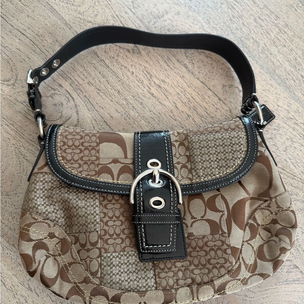 Coach Soho Vintage Brown Canvas with Black Trim Shoulder Bag
